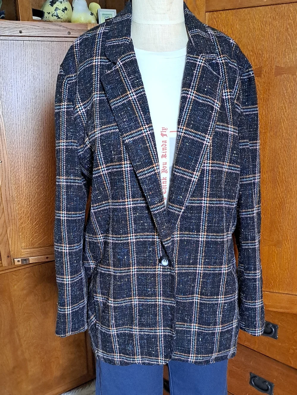 Vintage Steven Michaels Confetti Tweed Plaid Blazer Made in USA